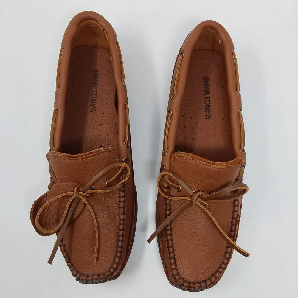 Minnetonka Moosehide Weekender 758 Mens 8.5 Carmel Leather Moccasins Loafers